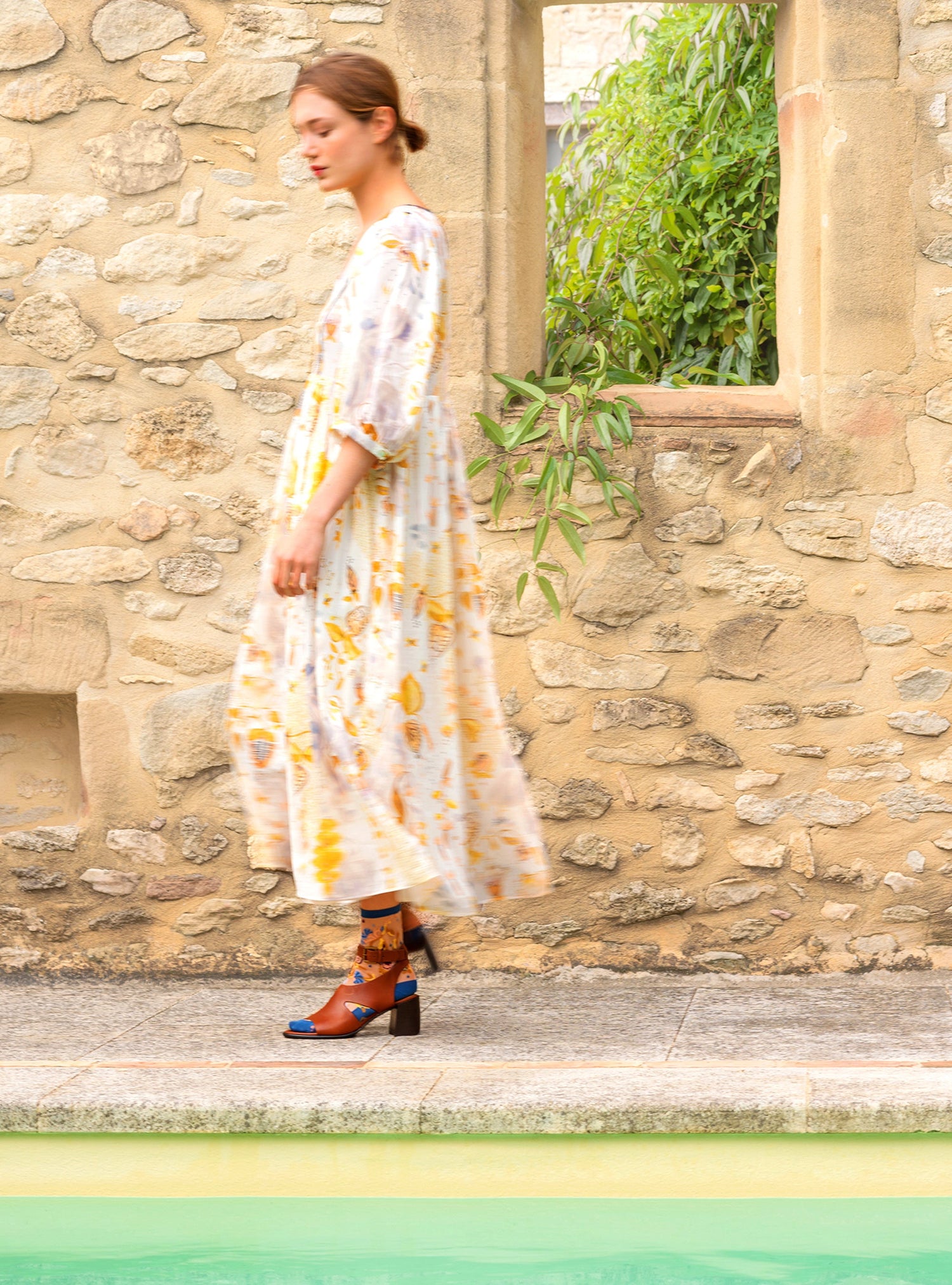 Loose-fitting printed dress in white cotton - 0 Loose-fitting printed dress in white cotton - 0